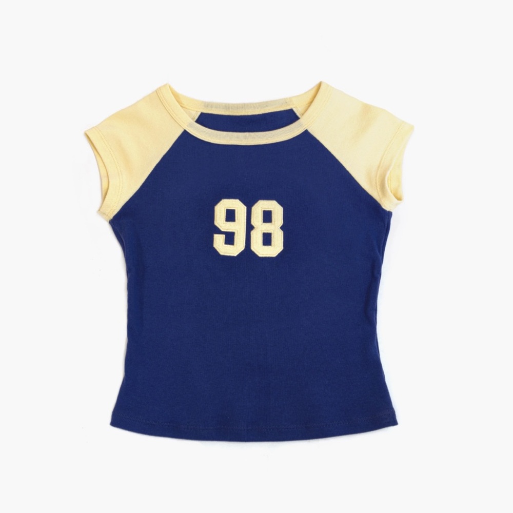 Women's Blue and Yellow Raglan Tee